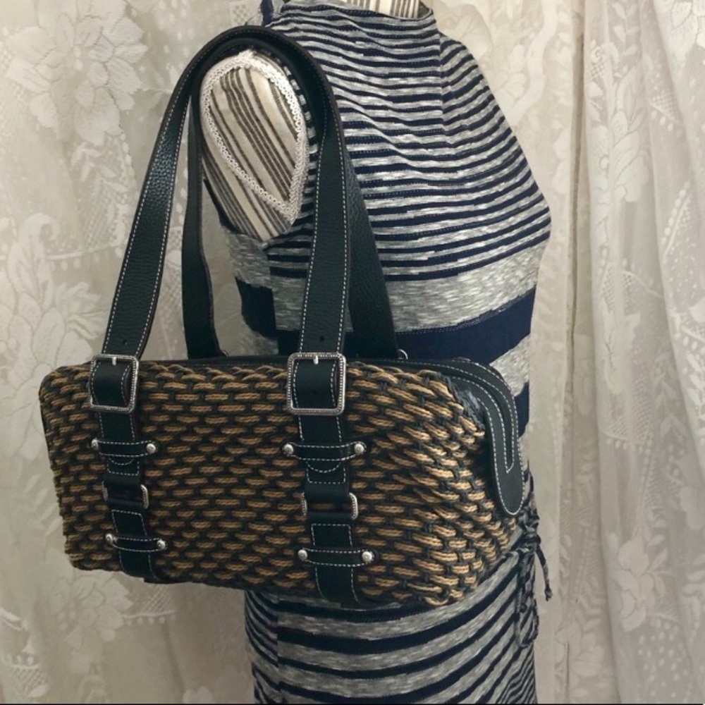 BRIGHTON Large Raffia & Leather Breadbasket Bag